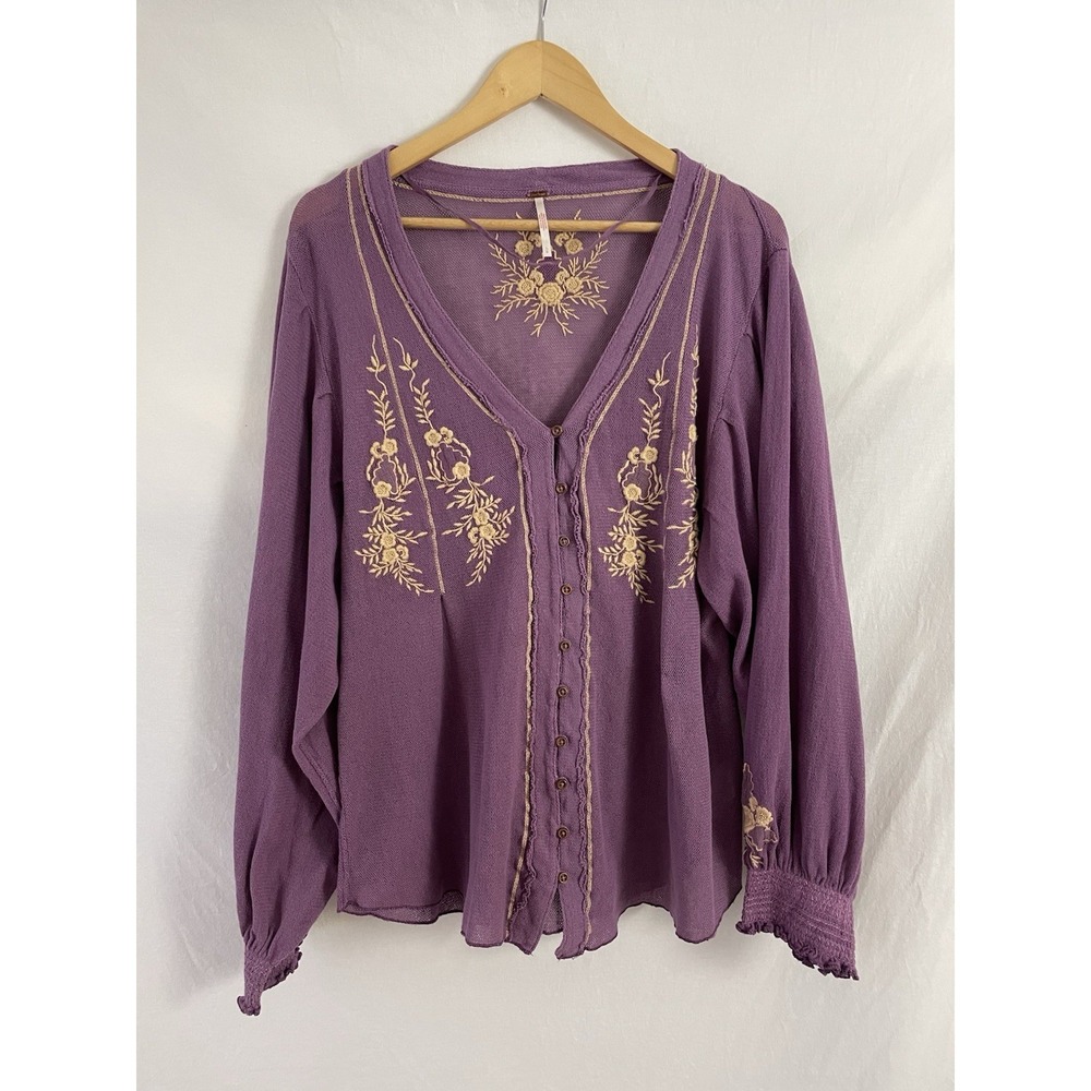 Free People Sweater Womens Large L Knit Embroidered Pullover - Picture 1 of 12